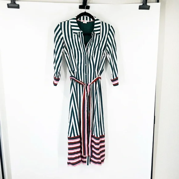 Boden Mallory Midi Shirt Dress Striped 3/4 Sleeves - Picture 2 of 10